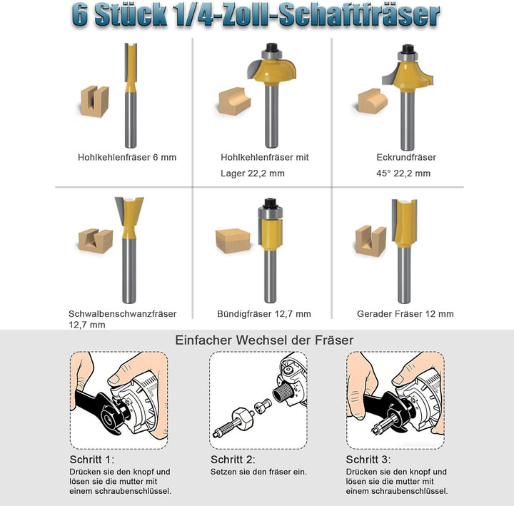 Yofuly Akku Oberfräse Kantenfräse für Maa-kita 18V Akku, 800W Einhandfräse Holzfräser mit 2 * 4.0Ah