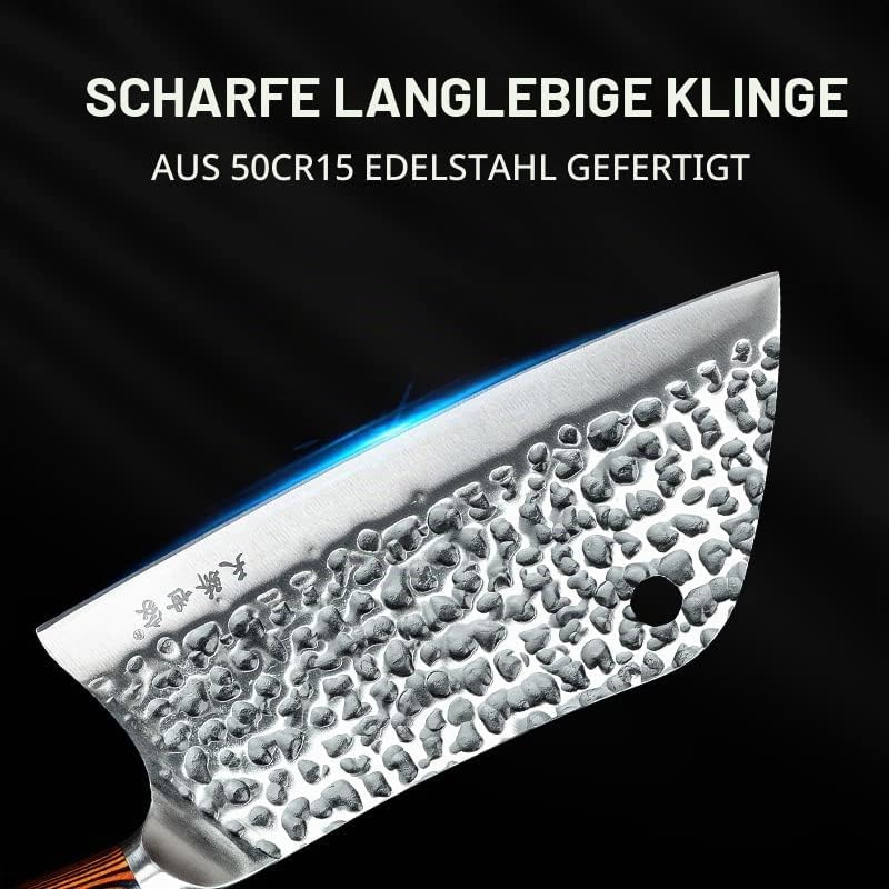 TJ POP Hackmesser Chinesisches Kochmesser Professionelles 18cm, Scharfer Full-Tang Fleischerbeil, 50