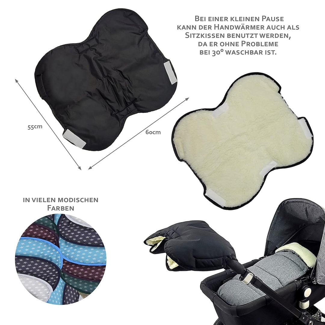 BAMBINIWELT KOMBI-ANGEBOT MUFF + Winterfusssack/MUMIE- aus Lammwolle für Kinderwagen, Buggy, Schlitt