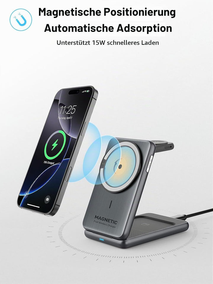 Kabellose Ladestation für Apple Mag Safe Ladegerät 3 in 1 für iPhone Ladegerät 17/16/15/14/13/12 Ser
