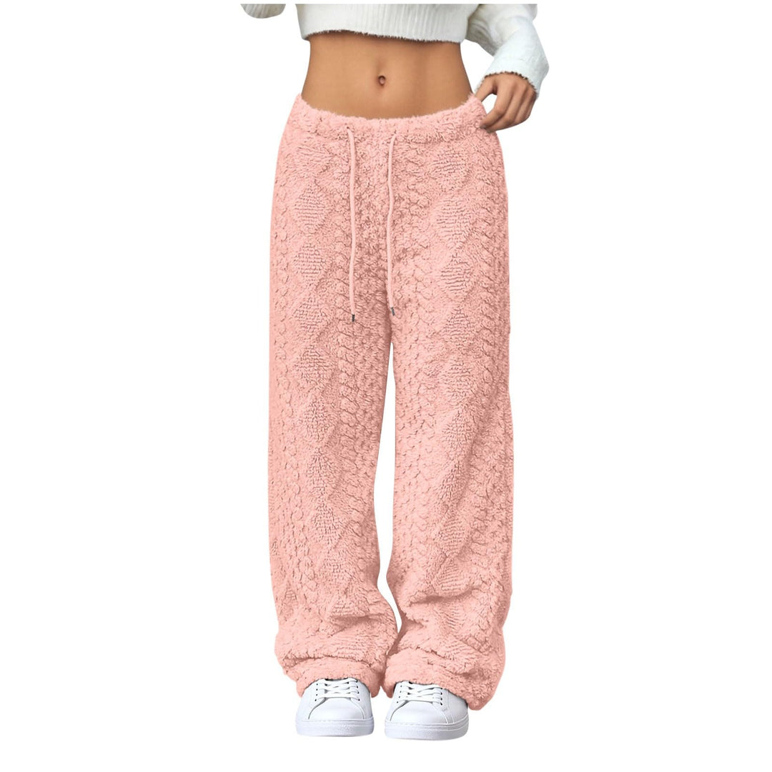 Generisch Strickhose Damen Flauschig Baggy Teddy Fleece Hosen Warm Plüsch Fleecehose Winter Lang Pyj