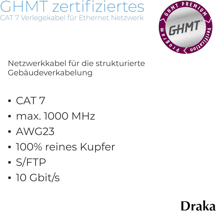 Draka Cat 7 Verlegekabel UC900 HS23 S/FTP PiMF, 50m Ring , geschirmtes Installationskabel, highquali