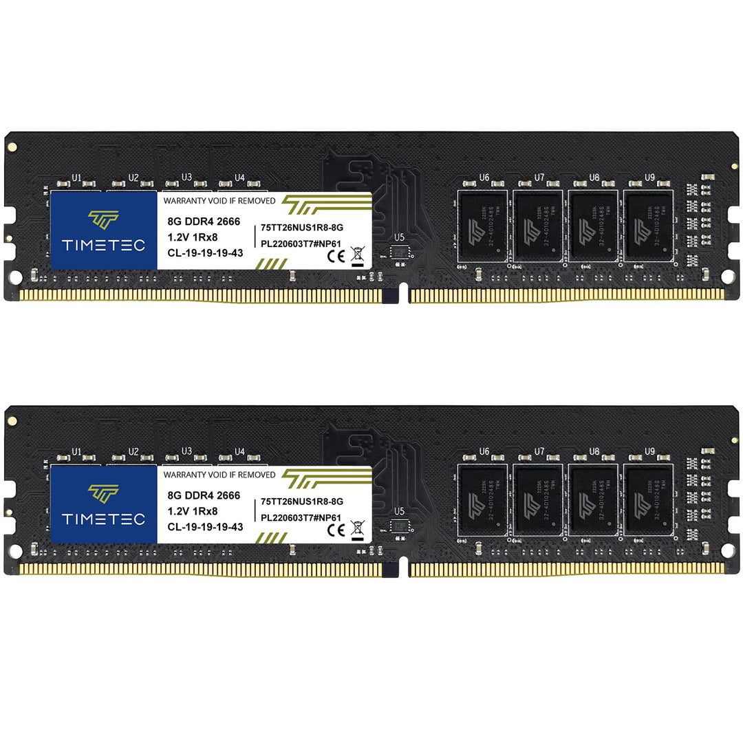 Timetec 16GB KIT (2x8GB) DDR4 2666MHz PC4-21300 Unbuffered Non-ECC 1.2V CL19 1Rx8 Single Rank 288 Pi