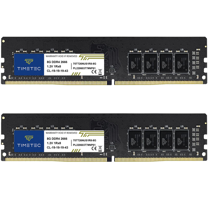Timetec 16GB KIT (2x8GB) DDR4 2666MHz PC4-21300 Unbuffered Non-ECC 1.2V CL19 1Rx8 Single Rank 288 Pi