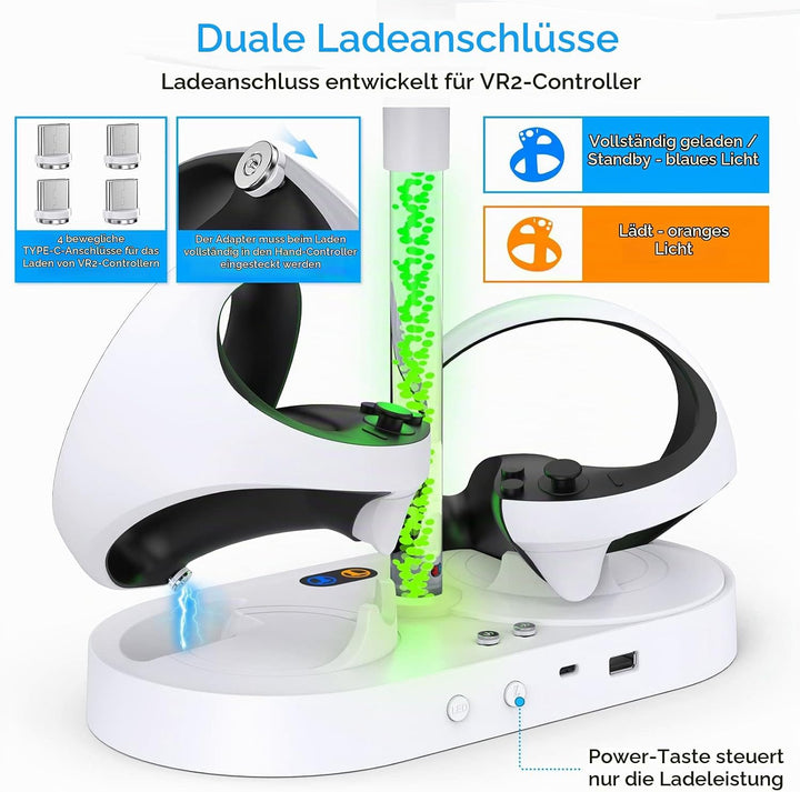 Ladestation für PS VR2 mit RGB-Licht, vertikale Ladeständer Dock Unterstützung für PSVR2 Headset Dis