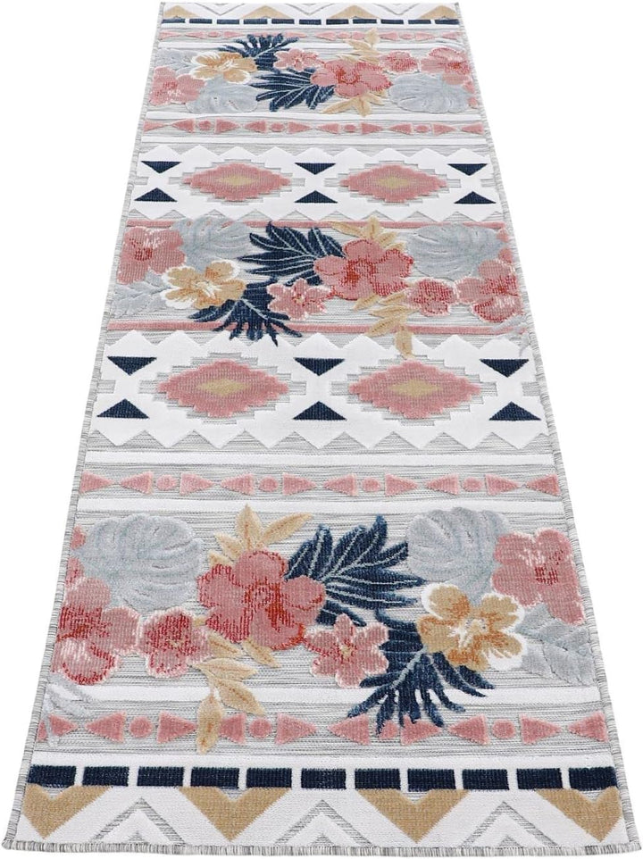 carpetfine In- und Outdoor Teppich Deja Läufer Multicolor 60x180 cm | Moderner Teppich Wetterfest fü