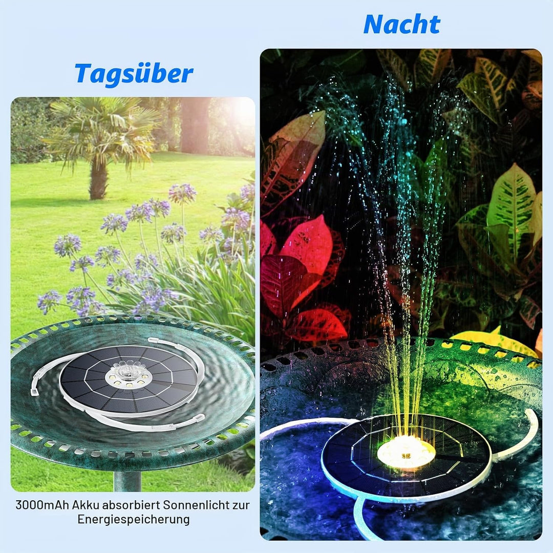 AISITIN 3,5W LED Solar Springbrunnen nur Nachts, mit 3000mAh Akku,Solar Schwimmender Fontäne Pumpe m