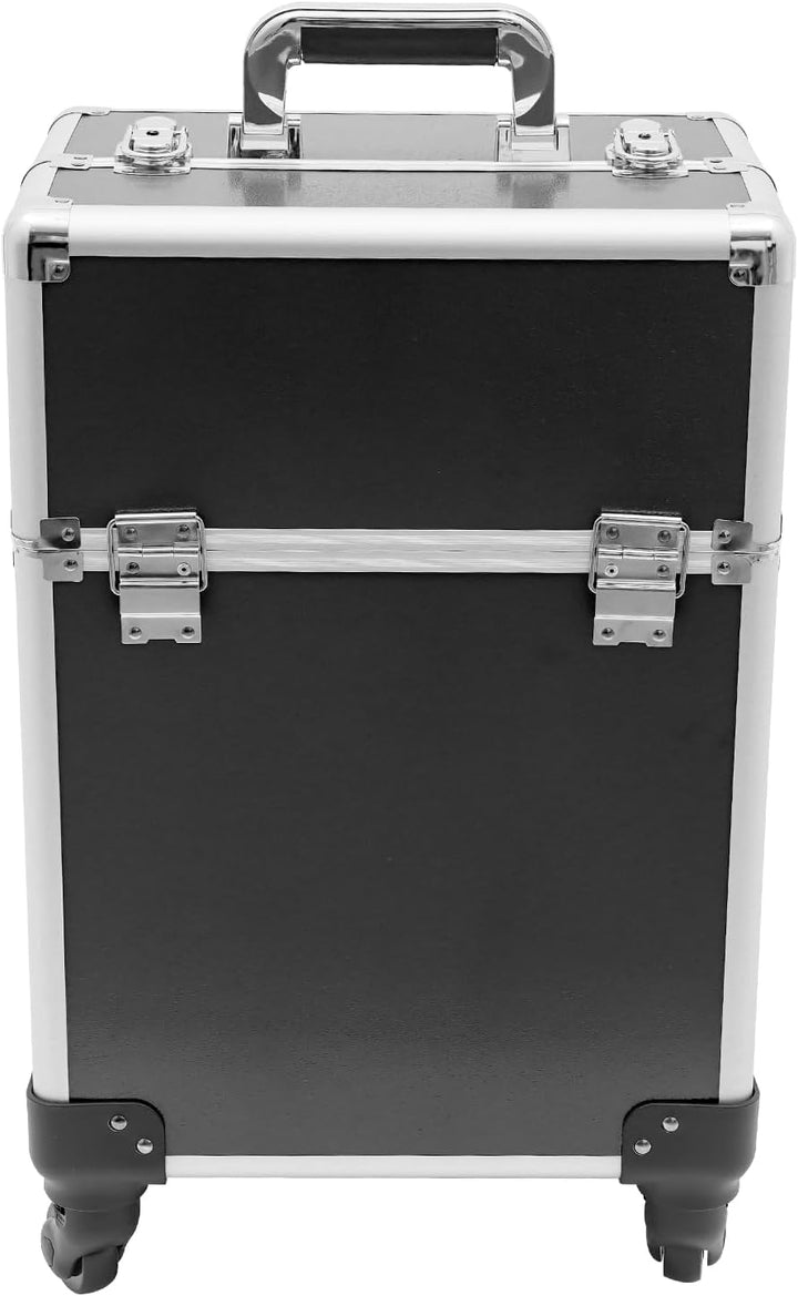Schwarz Grosser Schminkkoffer, Kosmetikkoffer Trolley 360° Drehbare Kosmetik Trolley Profi-Kosmetik