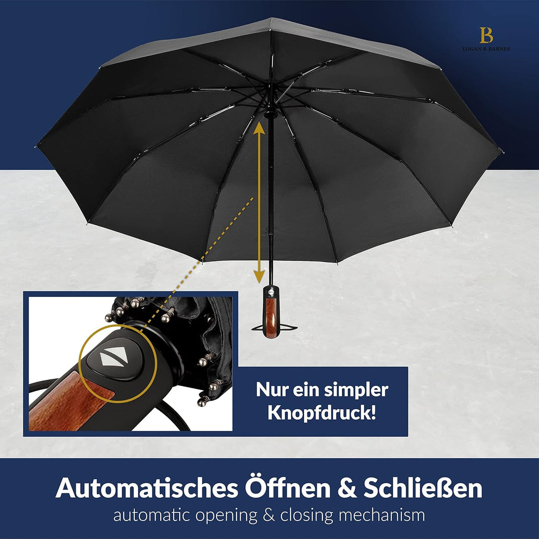LOGAN & BARNES Regenschirm sturmfest bis 140 km/h - Taschenschirm mit zertifizierter Teflon-Beschich
