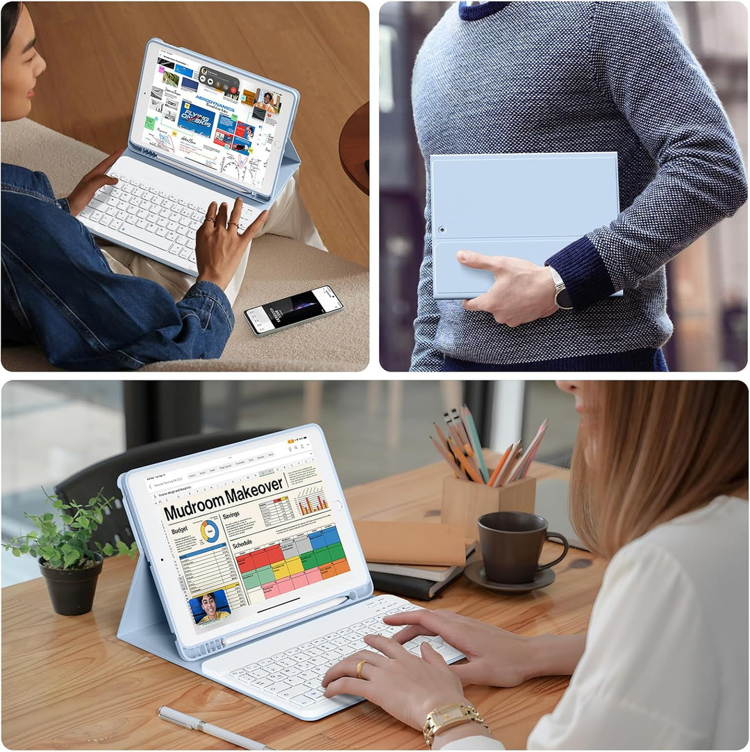 Tastatur Hülle für iPad 10,2 Zoll 9/8/7 Gen 2021/2020/2019, Blau, Blau