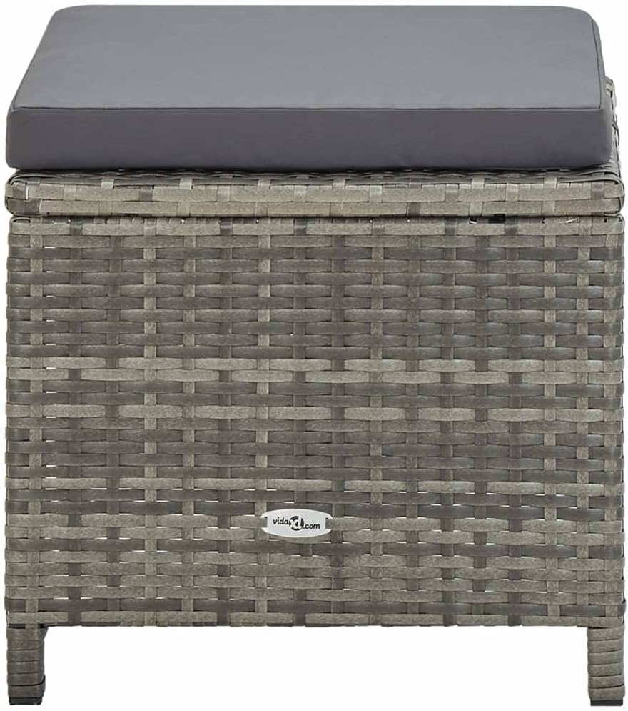 homiuse 40,5x40,5x35 cm Gartenhocker 4 STK. mit Sitzkissen Poly Rattan Grau Fussbank Rattan Hocker O