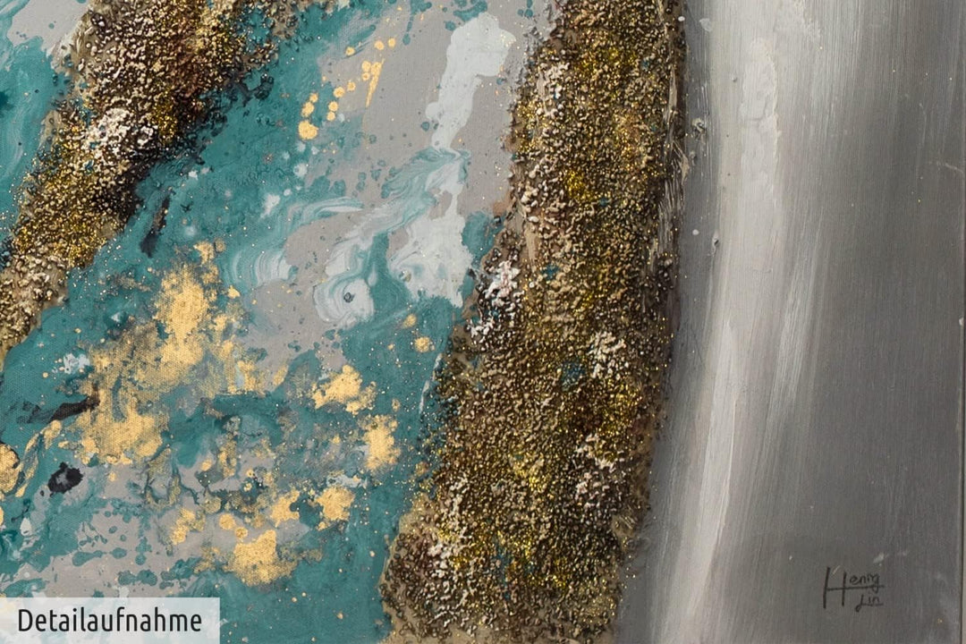 KunstLoft Leinwandbild | 100% HANDGEMALT | 150x50cm | Gemälde 'Glacial Shore' | Abstrakt | Blau Weis