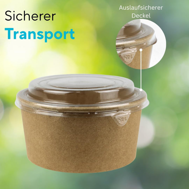 Enpack - 750ml Pappschalen für Lebensmittel aus Kraft Papier mit RPET Deckel 100 Stück - Einweg Papp