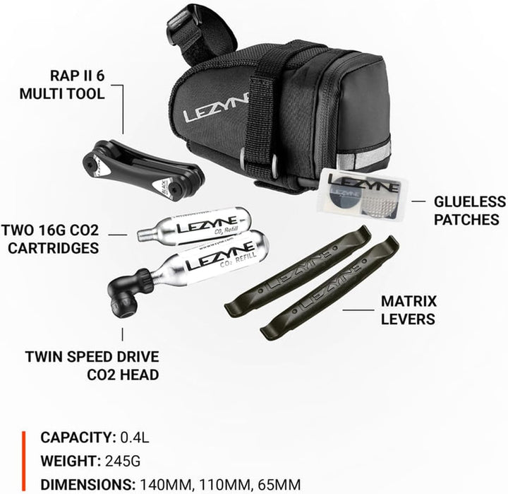 Lezyne Sattel Trainer Laufradtasche Satteltasche Caddy, Schwarz, 45.5 x 34.0 x 26.5 cm, 0.5 Liter, 1