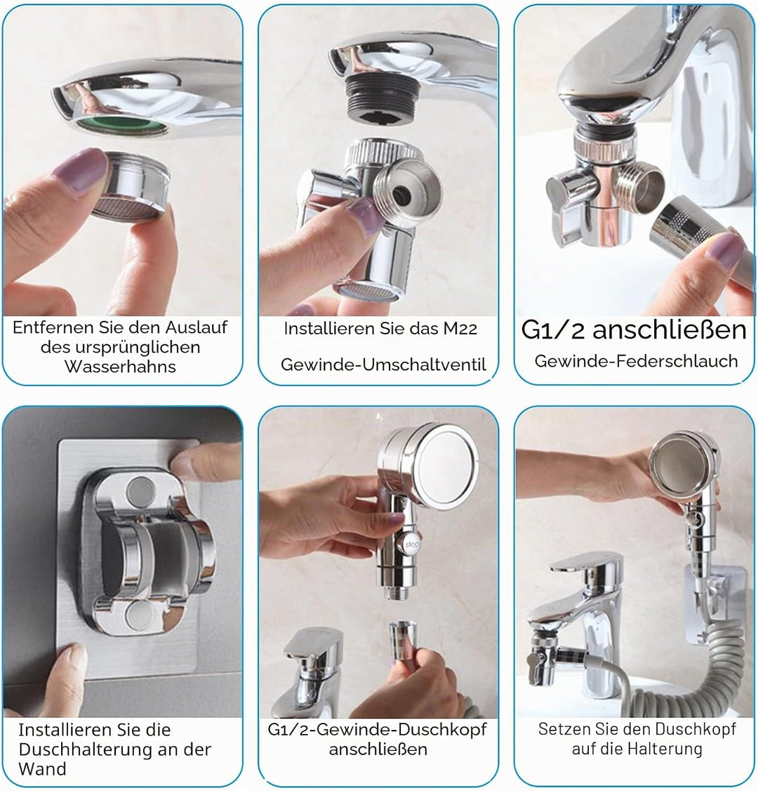 Set Waschbecken Duschkopf, Roscid 3 Modus Handbrause Wassersparend Extern mit 2.5M Schlauch mit 3 Ad