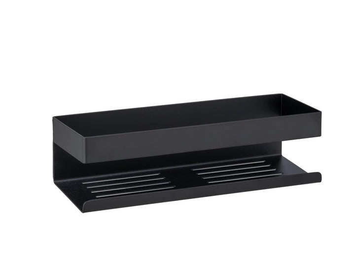 WENKO Turbo-Loc Wandablage Genova Black, Bad-Ablage, Befestigen ohne Bohren, 30 x 8 x 10,5 cm, Schwa