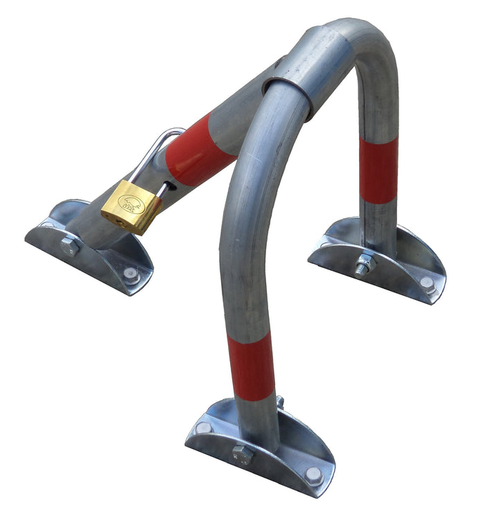 SNS SAFETY LTD Parkplatzsperre Klappbar, aus verzinktem Stahlrohr 32 mm, mit 3 Beinen, Vorhängeschlo