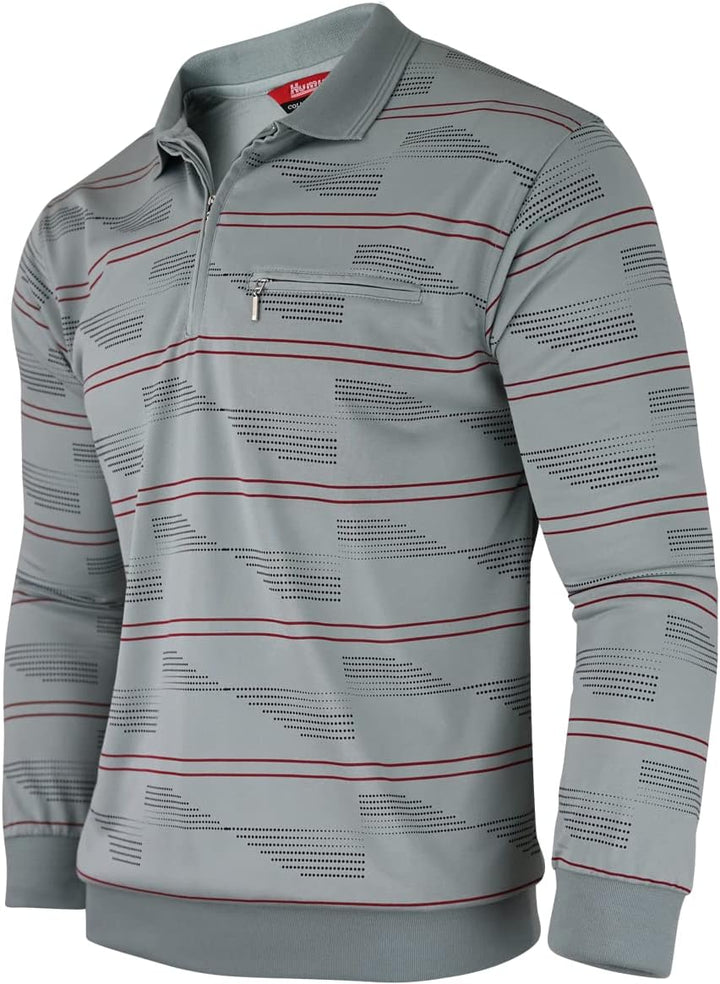 Soltice Herren Langarm Poloshirt mit Brusttasche, Polohemd mit kariert, Gestreiftem Kragen, Blousons