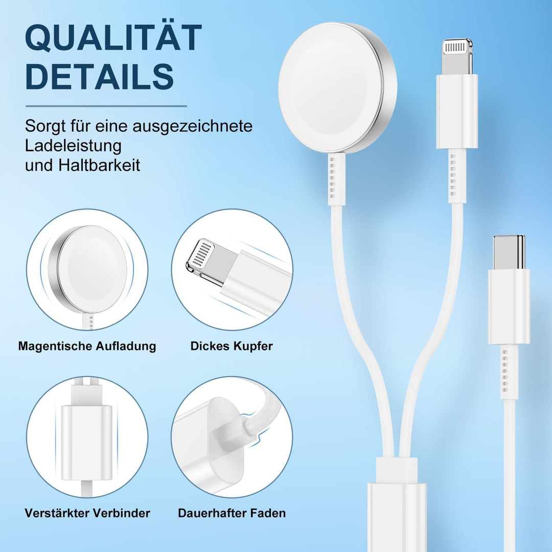 3 in 1 Ladekabel für Apple Watch und iPhone,Original iPhone Kabel USB C 2m mit Ladegerät,Typ C Adapt