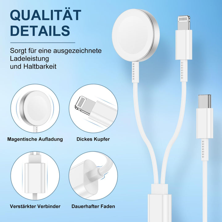 3 in 1 Ladekabel für Apple Watch und iPhone,Original iPhone Kabel USB C 2m mit Ladegerät,Typ C Adapt