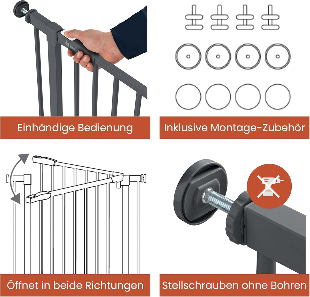 hauck Open N Stop 2, Dunkelgrau – Schutzgitter Treppe und Tür 75–80 cm – Kindersicheres Absperrgitte
