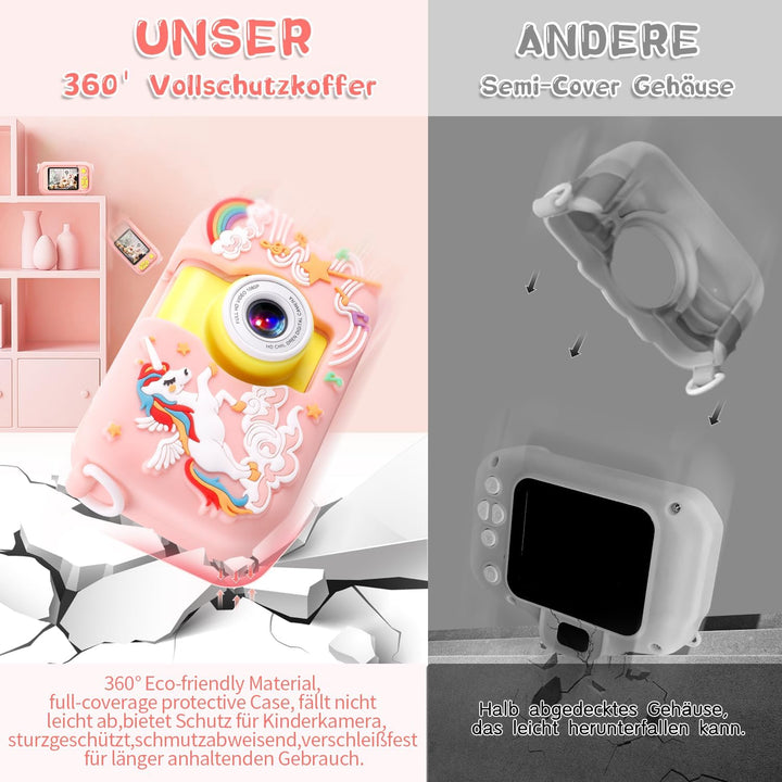 Kinderkamera, ARNSSIEN 180° Flip Lens Kamera für Kinder, 2.4in IPS LCD Digitalkamera mit Gehäuse, Ki