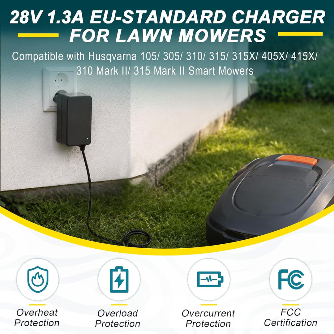 28V 1,3A Ladegerät Kompatibel mit Husqvarna Automower 105 305 310 | EU Netzteil Adapter für 315 315X