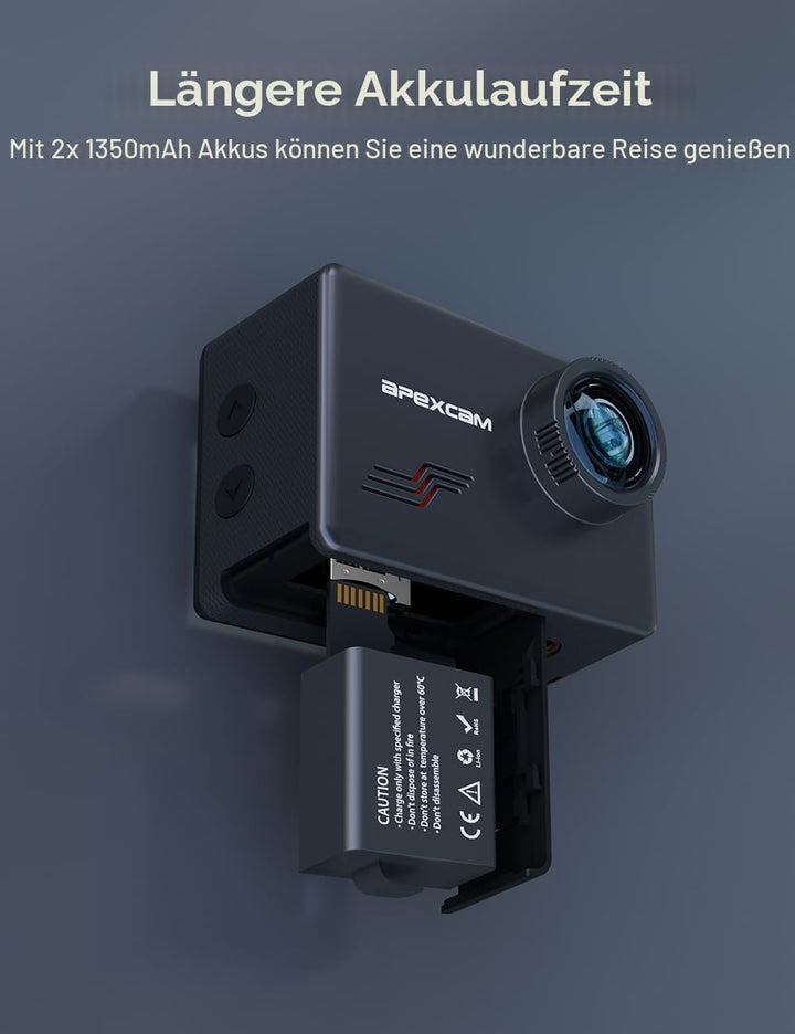Apexcam M80 4K 60FPS 48MP Action Cam mit 128GB WiFi Karte 40M Ultra HD Unterwasserkamera Wasserdicht