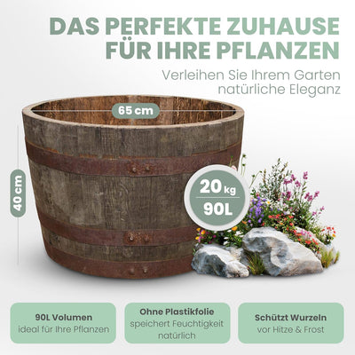 Temesso Halbes Fass aus einem originalen schottischen Whiskyfass (Natur - mit Ablaufbohrungen)