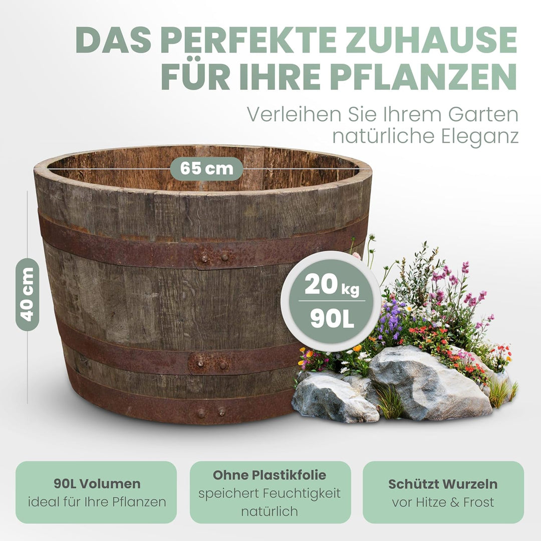 Temesso Halbes Fass aus einem originalen schottischen Whiskyfass (Natur unbehandelt) 90 Liter Standa
