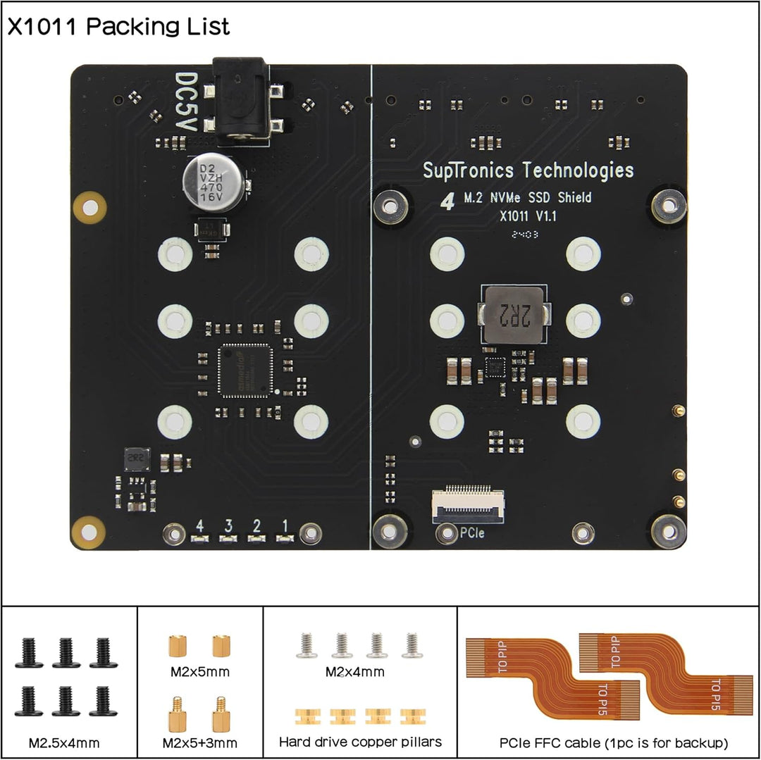 Geekworm X1011 PCIe to 4PCS M.2 Key-M NVMe SSD Peripheral Board for Raspberry Pi 5