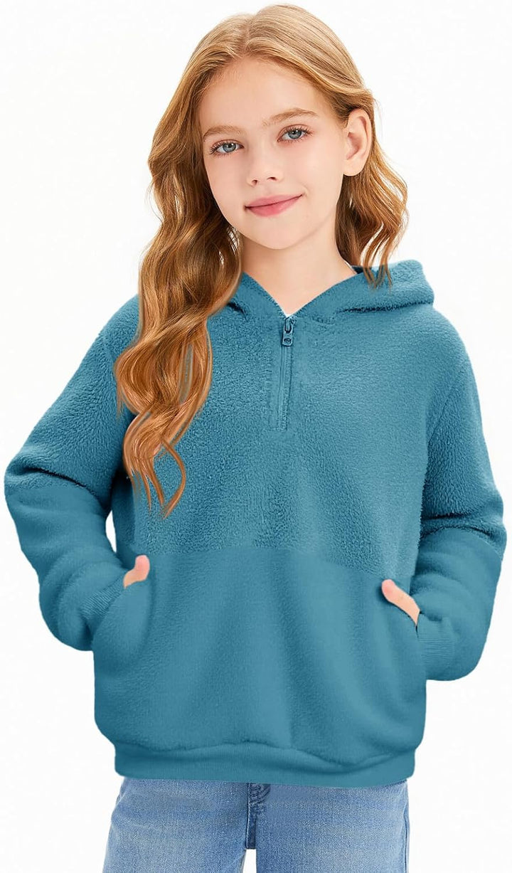 Imily Bela Kinder Mädchen Kapuzenpullover Fleece Hoodies Sherpa Pullover Teddy Sweatshirt Langarm Pu