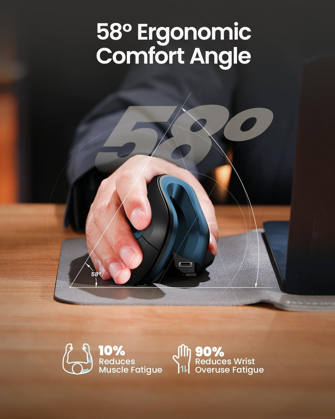 ProtoArc EM11 NL Ergonomische Vertikale Maus, Kabellos Aufladbar Mouse mit 3 Gerät (Bluetooth+Blueto
