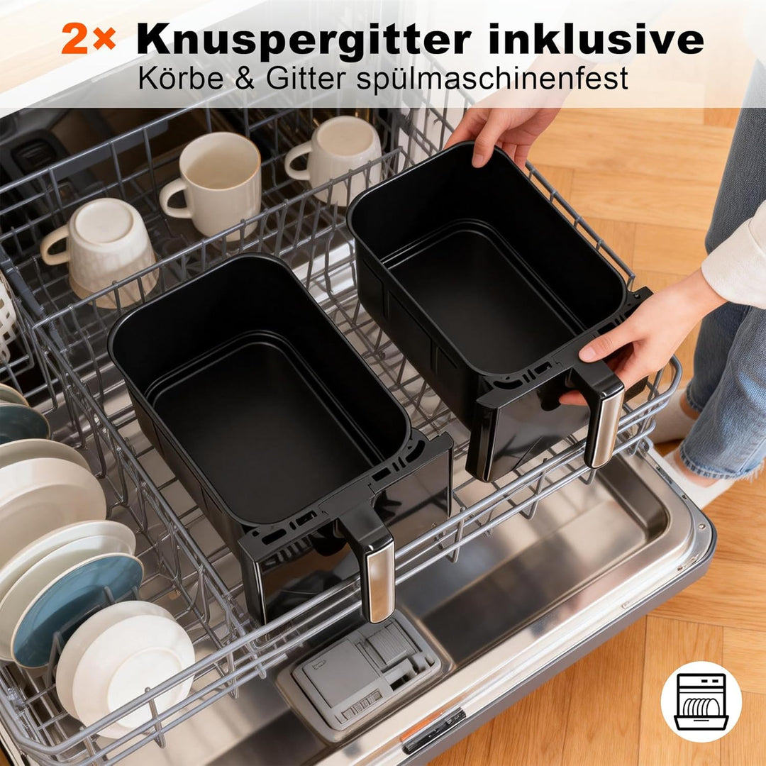Citybee Heissluftfritteuse 2 Kammern XXL 10L (5L+5L) mit Sichtfenster, Dual Zone Airfryer Doppelkamm