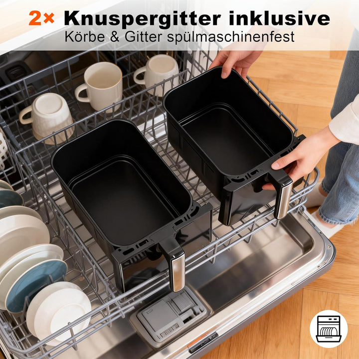 Citybee Heissluftfritteuse 2 Kammern XXL 10L (5L+5L) mit Sichtfenster, Dual Zone Airfryer Doppelkamm