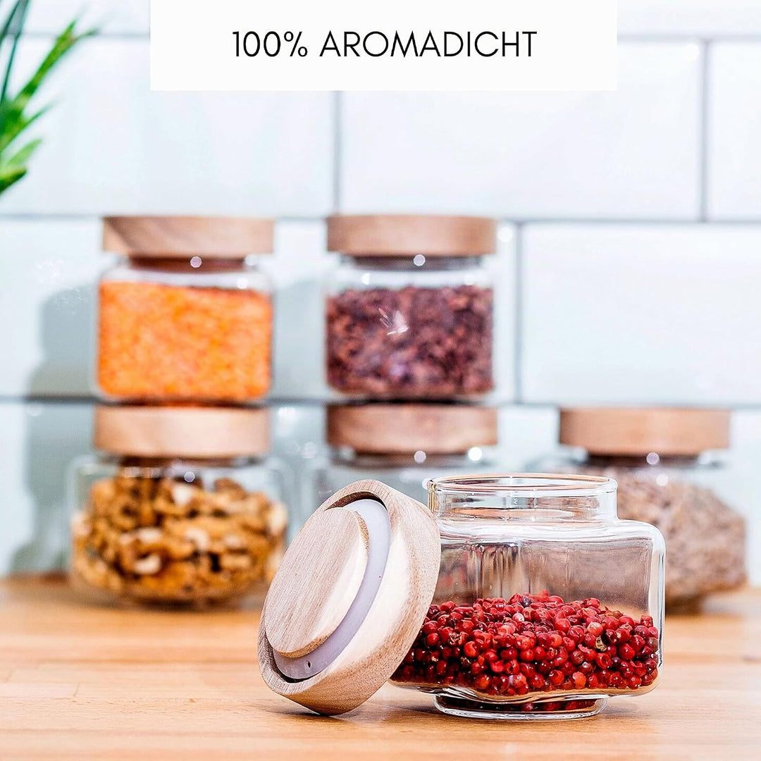 Econovo® Gewürzgläser Set eckig mit Deckel (6-teilig) aus Borosilikatglas, Gewürzdosen Vorratsglas l