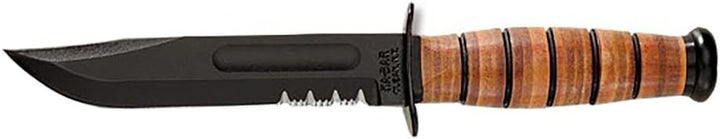 Ka-Bar US Army 7" Fixed Blade Knife, Serrated Leather Handle w/Brown Sheath #1219