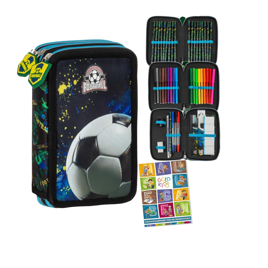 Goldkids - Federmäppchen 3 Fächer - Mäppchen für Mädchen und Jungen - Federmappe 3-Fach Federtasche