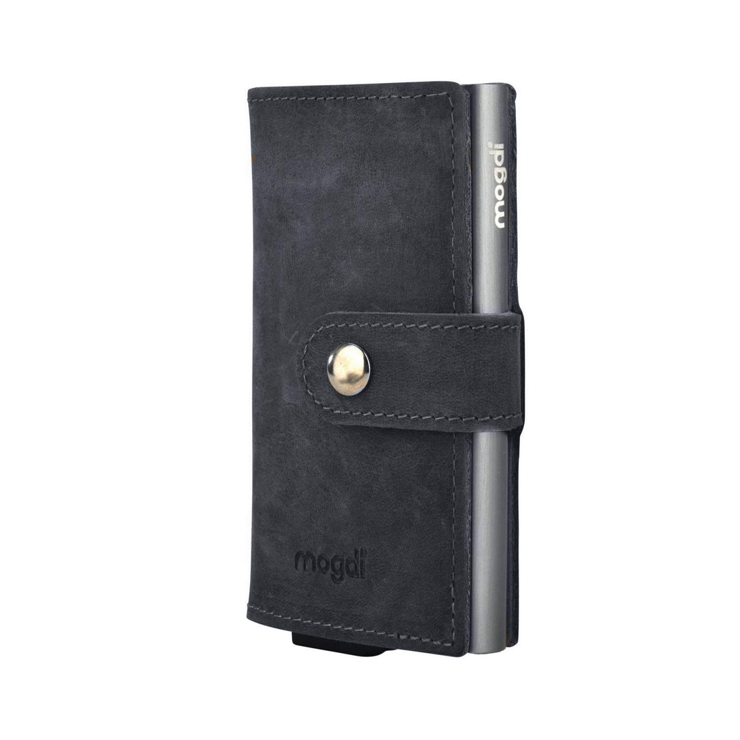 mogdi Mini Black Premium Herren Portmonee RFID Schutz Kartenetui Business Geldbörse feinstes A++ Ech