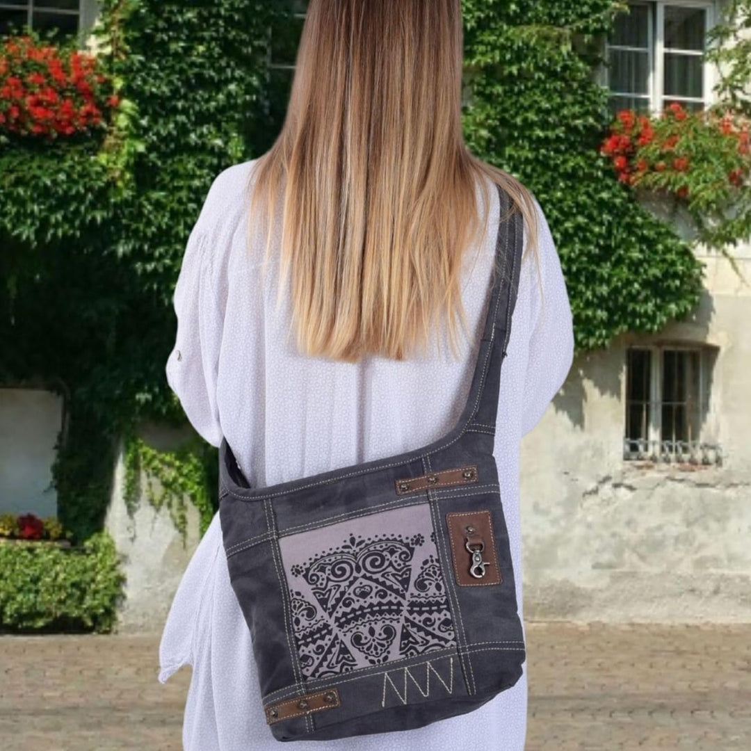 Sunsa Damen Umhängetasche. Vintage Hobo Tasche. Canvas/Segeltuch Schultertasche mit Retro Aufdruck.