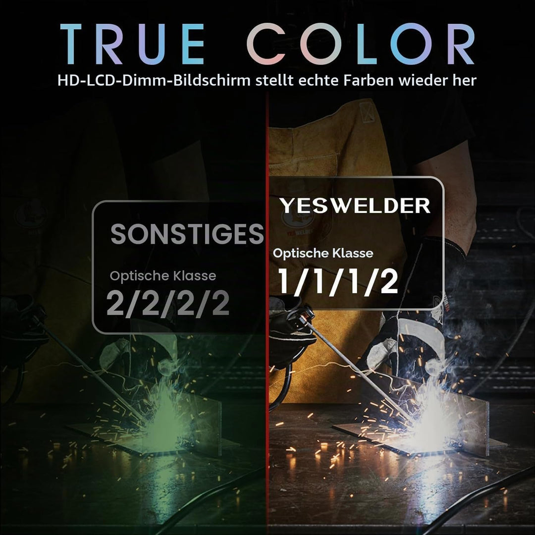YESWELDER Grosser Bildschirm Schweisshelm 10 x 9 cm Echte Farbe Solarstrom Schweisshelm Automatische