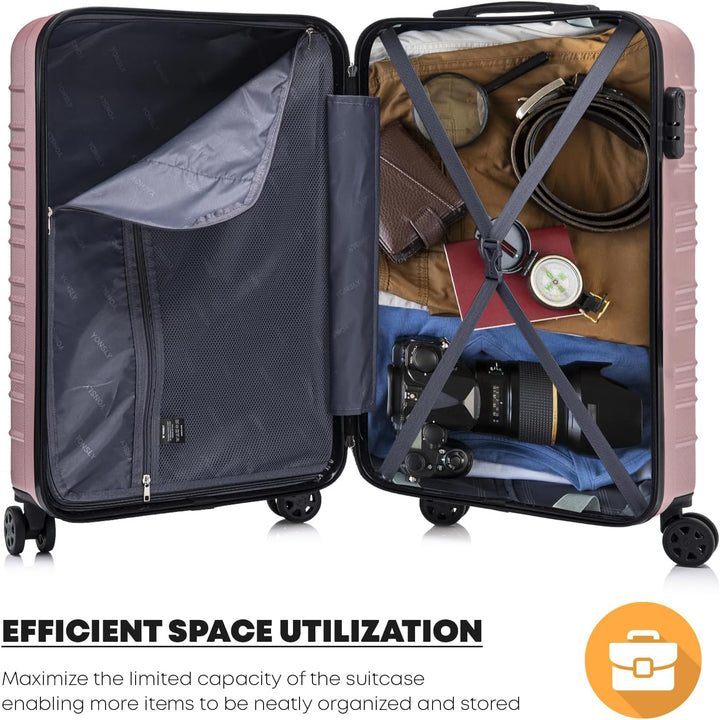 Koffer Suitcase M Roségold, Trolley Reisekoffer, Kabinenkoffer Rollkoffer Handgepäck mit 4 Rollen 36