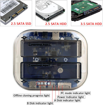 Tccmebius TCC-S866 USB 3.0 zu SATA Doppel Bay Extern Festplatte Dockingstation mit USB 3.0 Hub und K