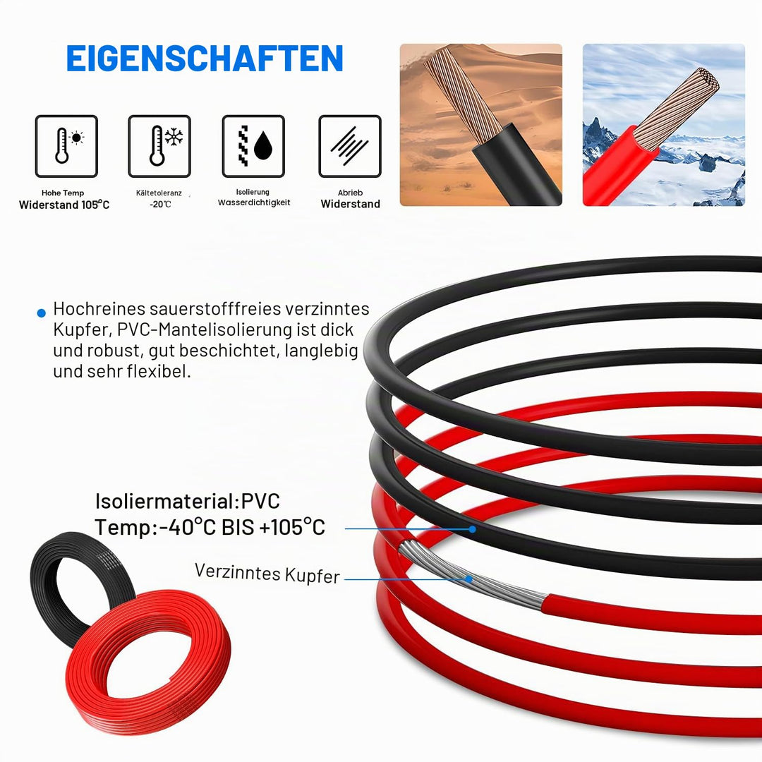 21,3mm² PVC Elektrokabel - 4 AWG Elektrischer Draht 6 Meter (3 Meter Schwarz und 3 Meter Rot) Hochte