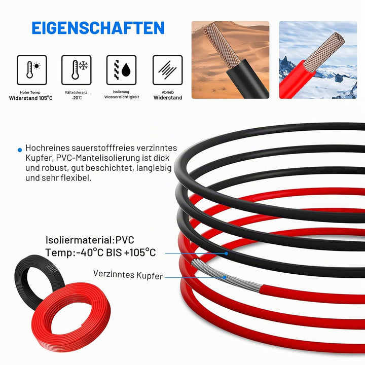 21,3mm² PVC Elektrokabel - 4 AWG Elektrischer Draht 6 Meter (3 Meter Schwarz und 3 Meter Rot) Hochte