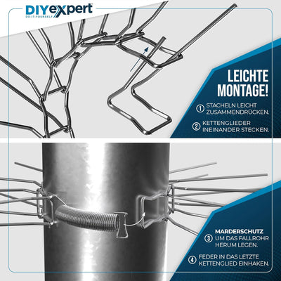 DIYexpert 5er Pack Marder-Schutz für Fallrohre bis zu Ø 100mm aus Edelstahl - individuell anpassbare
