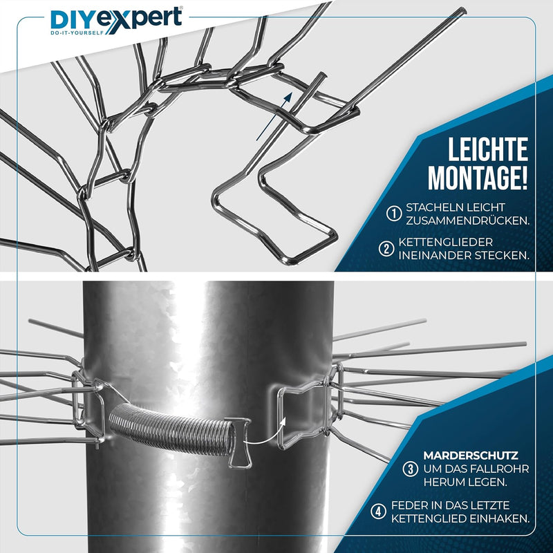 DIYexpert 5er Pack Marder-Schutz für Fallrohre bis zu Ø 100mm aus Edelstahl - individuell anpassbare