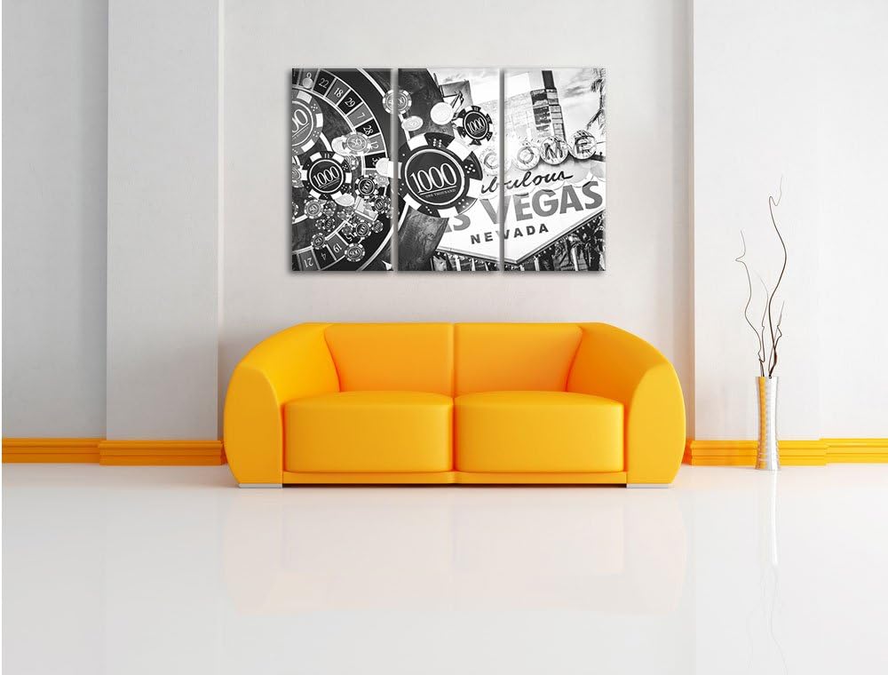 Pixxprint Las Vegas Casino Roulette Kunst B&W 3-Teiler Leinwandbild 120x80 Bild auf Leinwand