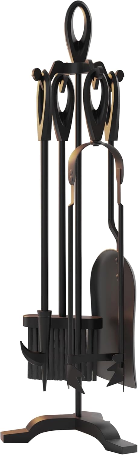 Kingson Kaminbesteck aus Gusseisen, 5-teilig, 19,5 x 17 x 61 cm, langlebiges Kaminwerkzeug-Set