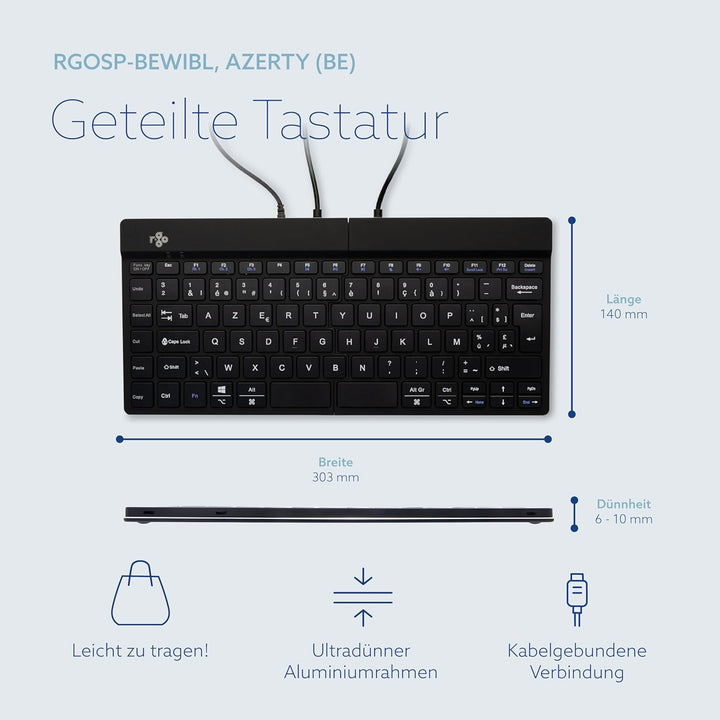R-Go Split Tastatur, Ergonomische Design mit Geteilte Tastenfeld und Integrierter Pausenanzeige, AZE